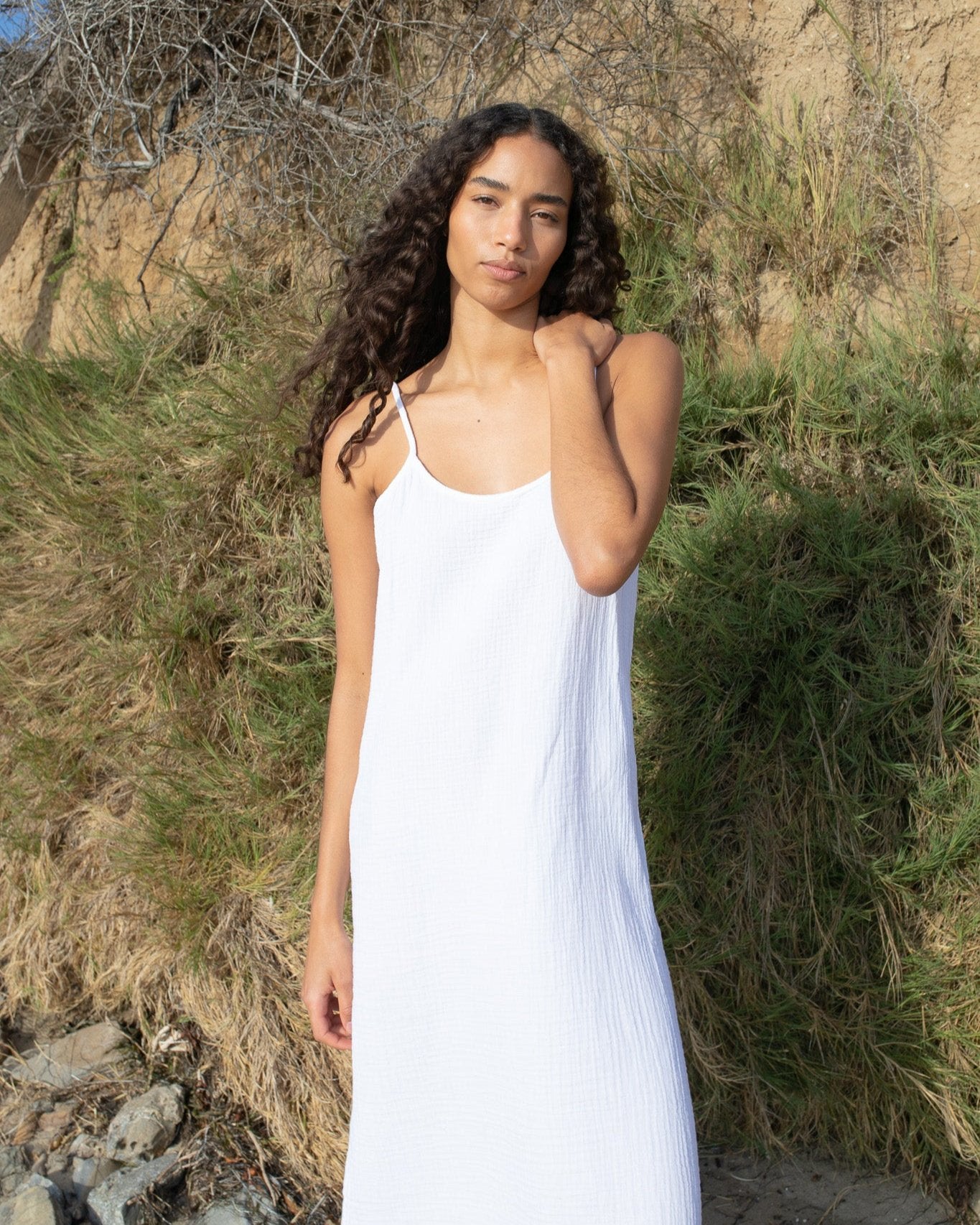 White Cotton Slip Under Dress Embroidered White Cotton Slip Dress White / L