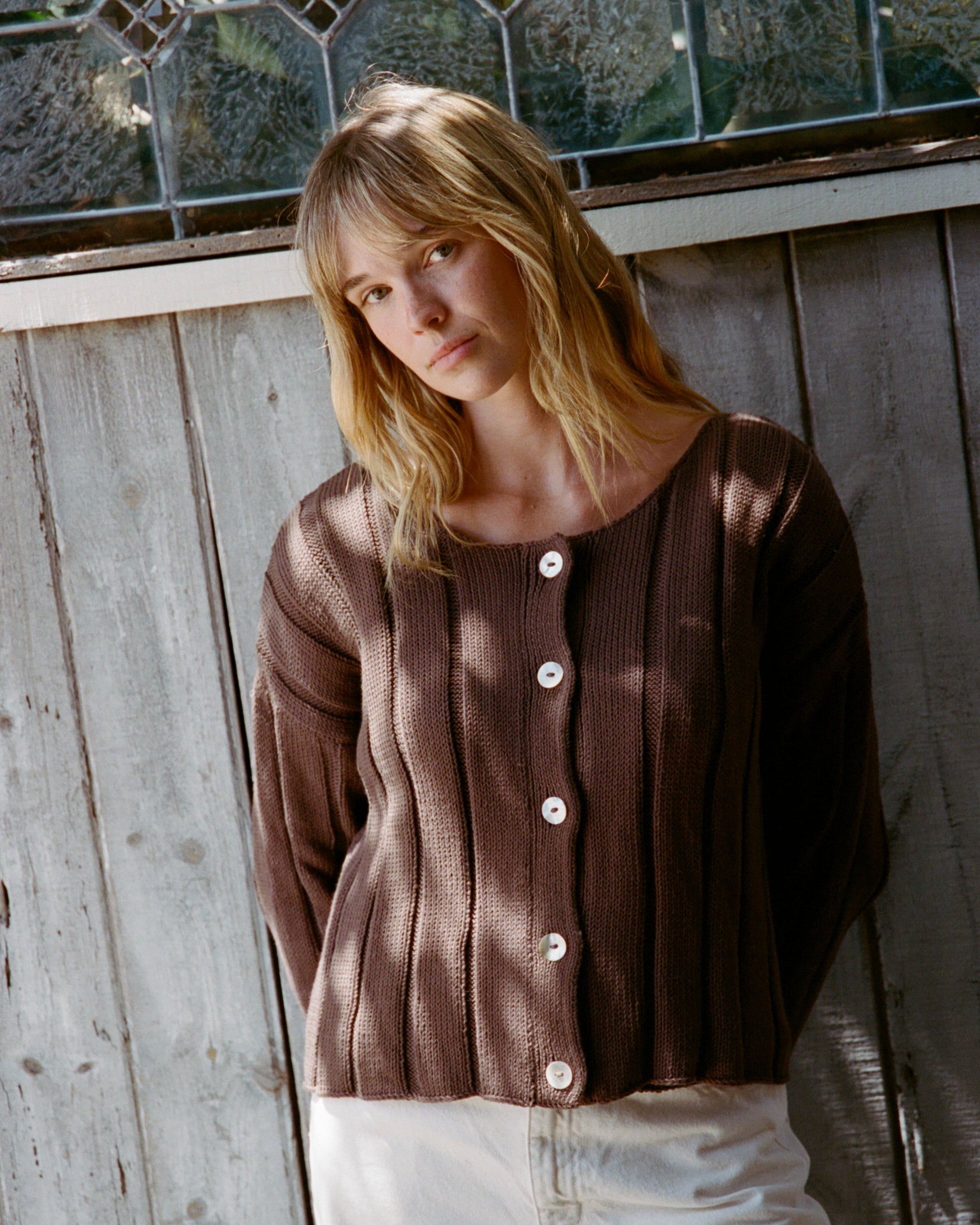 Anne Ribbed Knit Cardigan, Chocolate