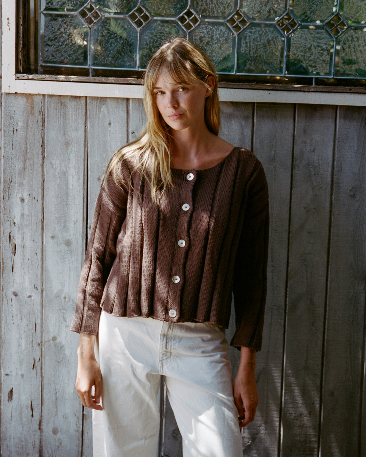 Anne Ribbed Knit Cardigan, Chocolate
