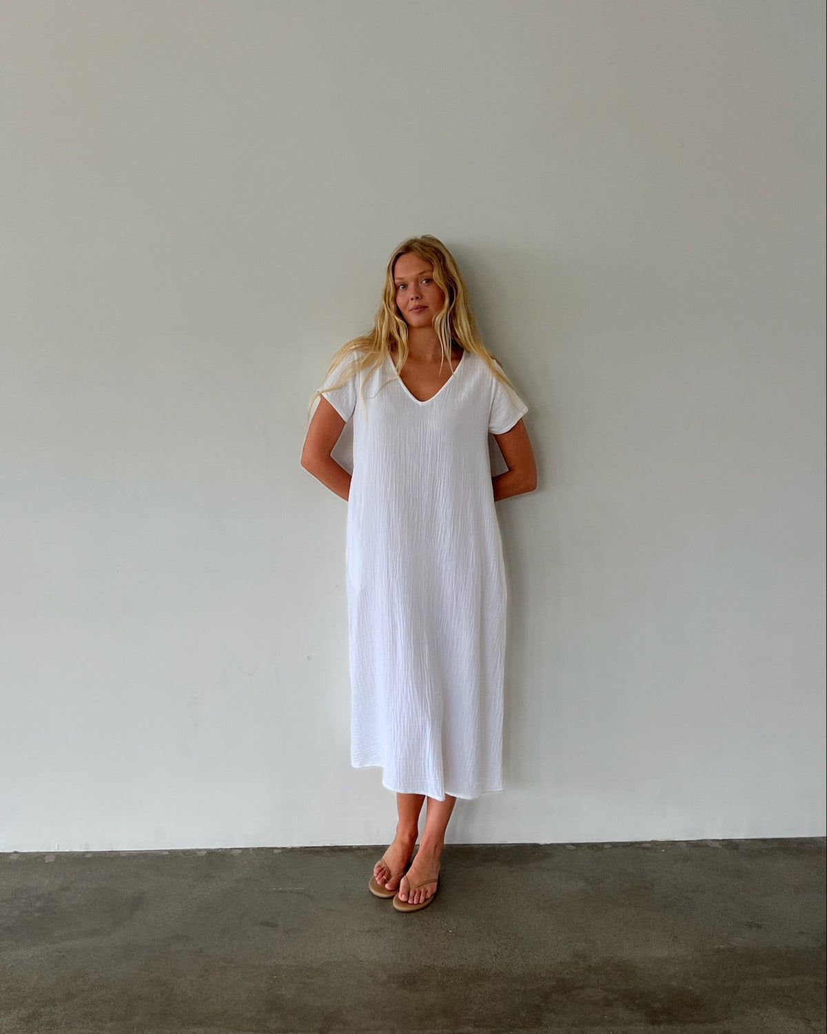 solid cotton dress Long Gwyn White / L/XL Modest dresses Size:20Y sexy v-back wedding dresses Gold X Beads Embellished Experience the perfect blend