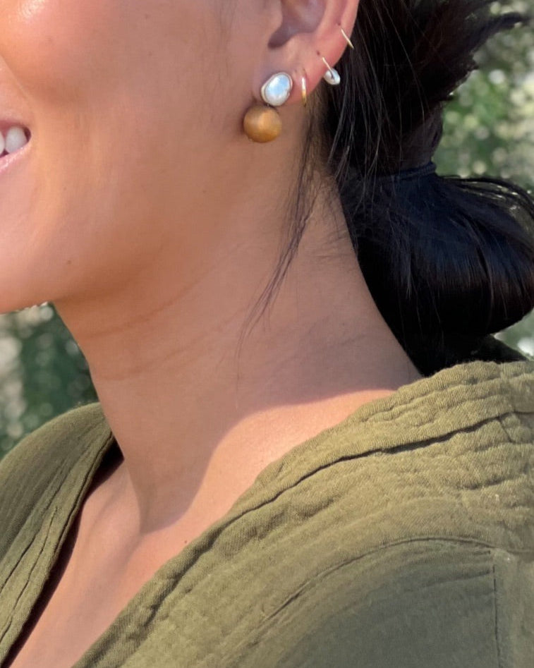 Antique Wood & Pearl Earrings