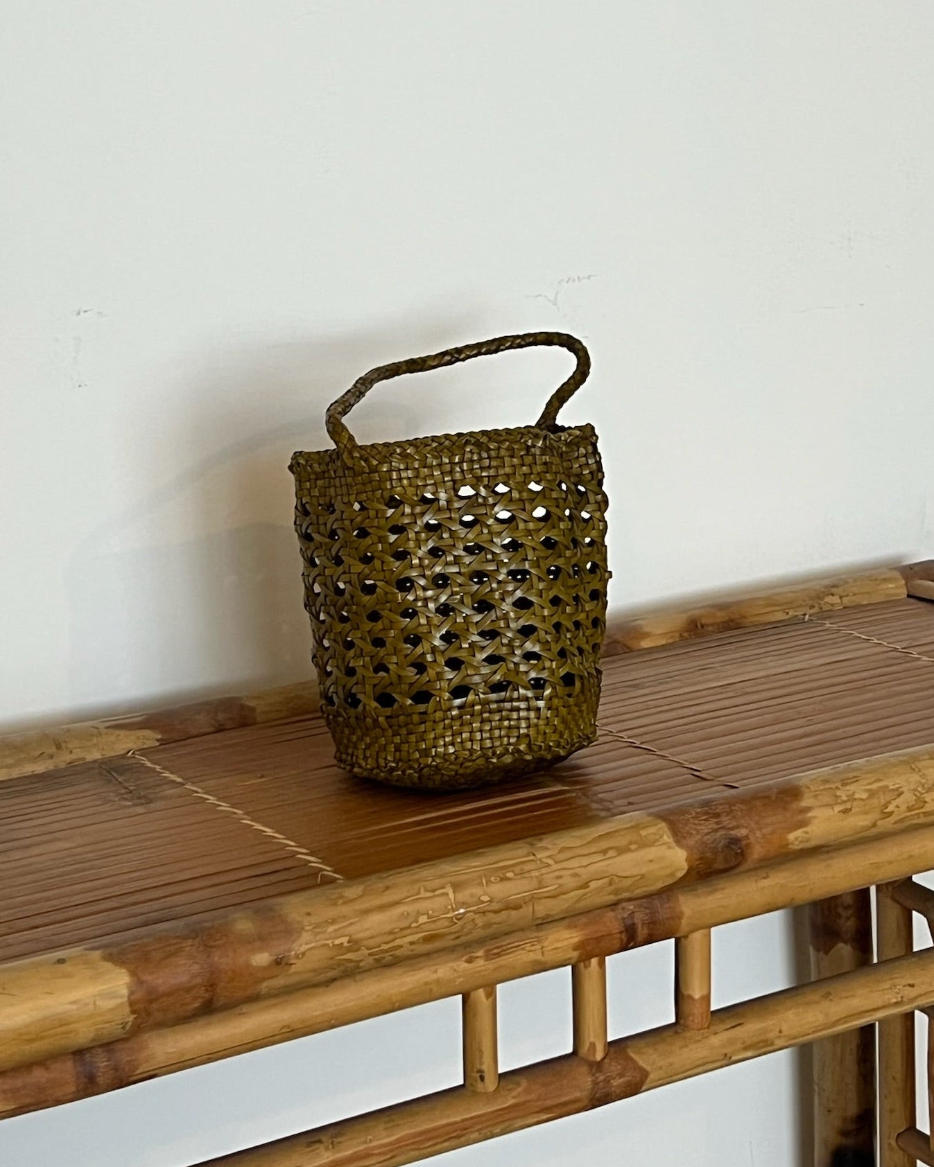 Woven Leather Small Bucket Bag