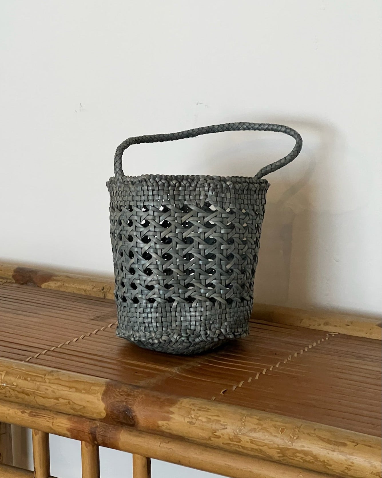 Woven Leather Small Bucket Bag
