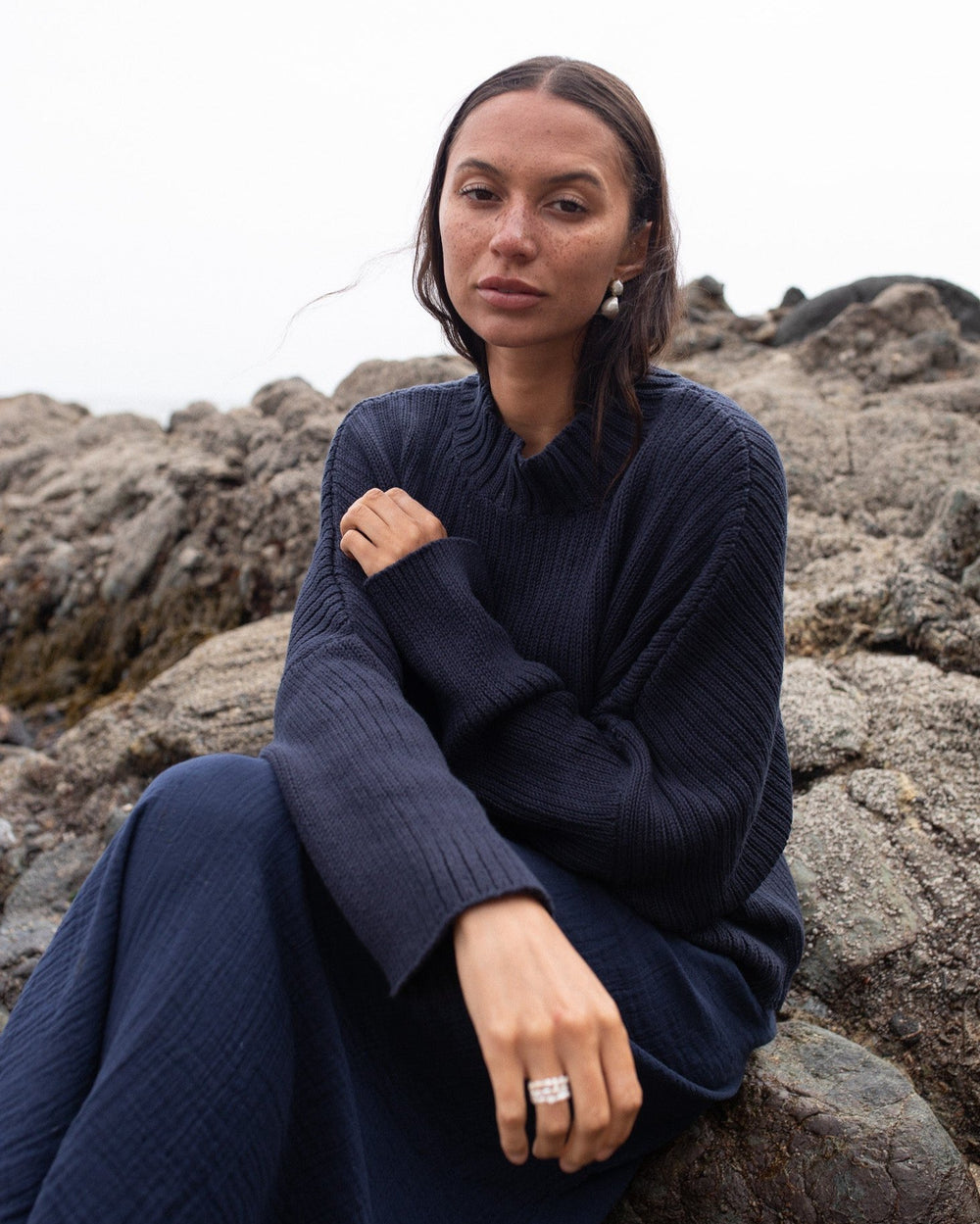 Cropped Mock Neck Zip Up Sweater