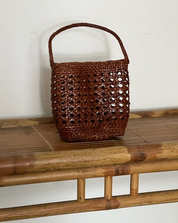 Woven Leather Small Bucket Bag