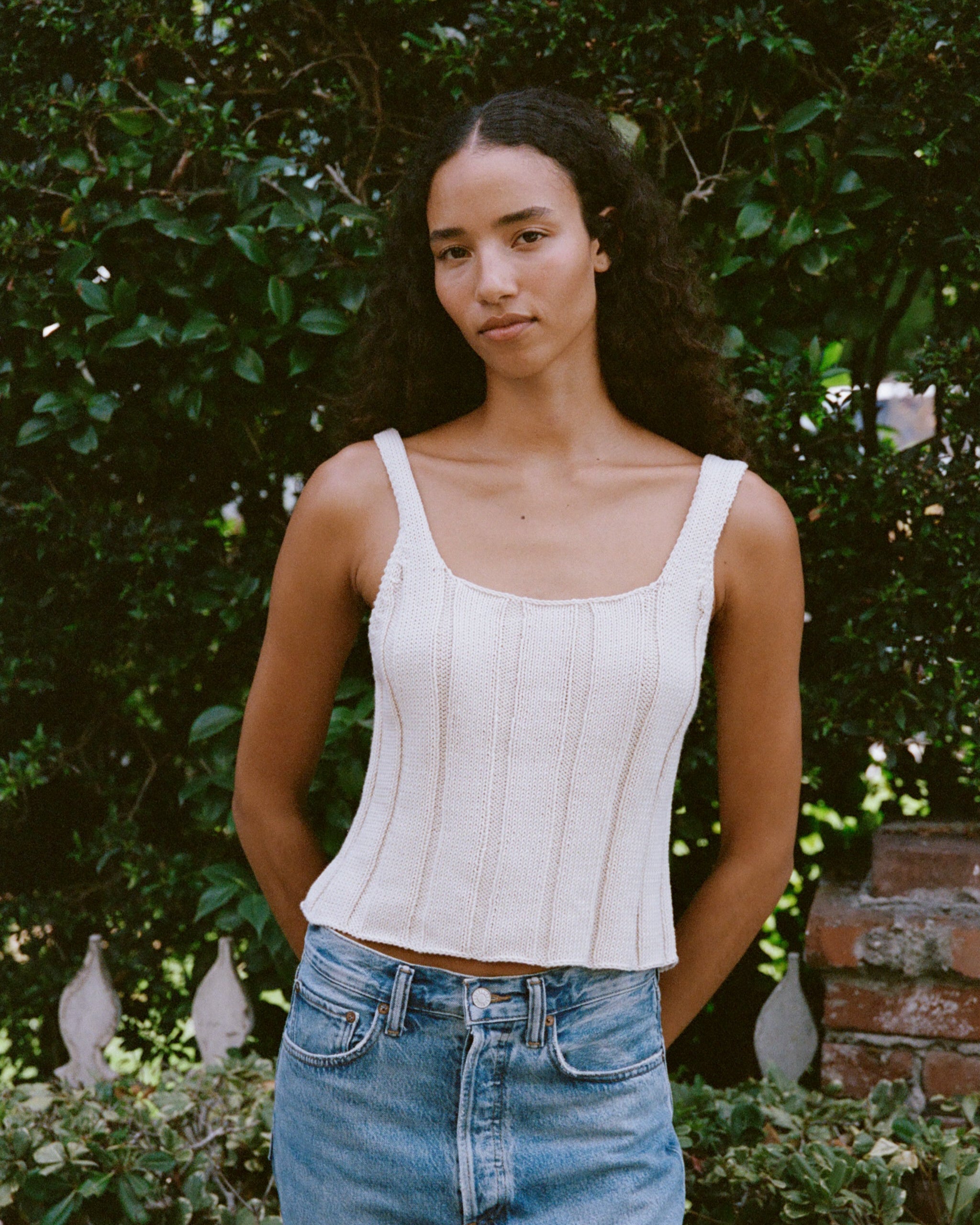 Anne Ribbed Knit Tank, Cream