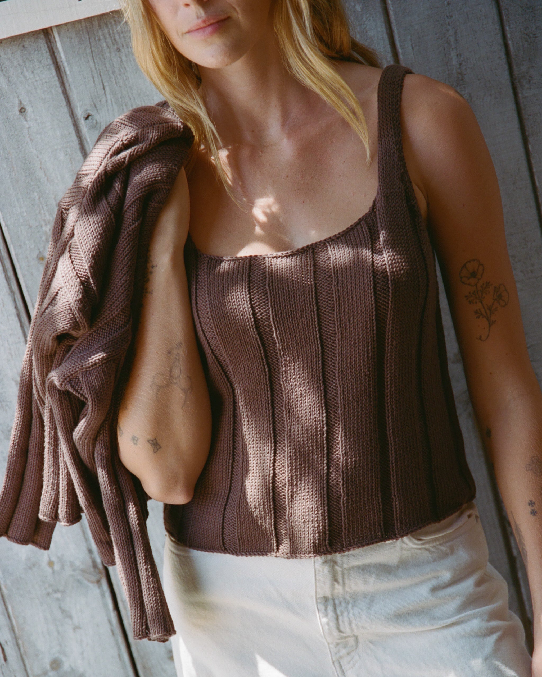 Anne Ribbed Knit Tank, Chocolate