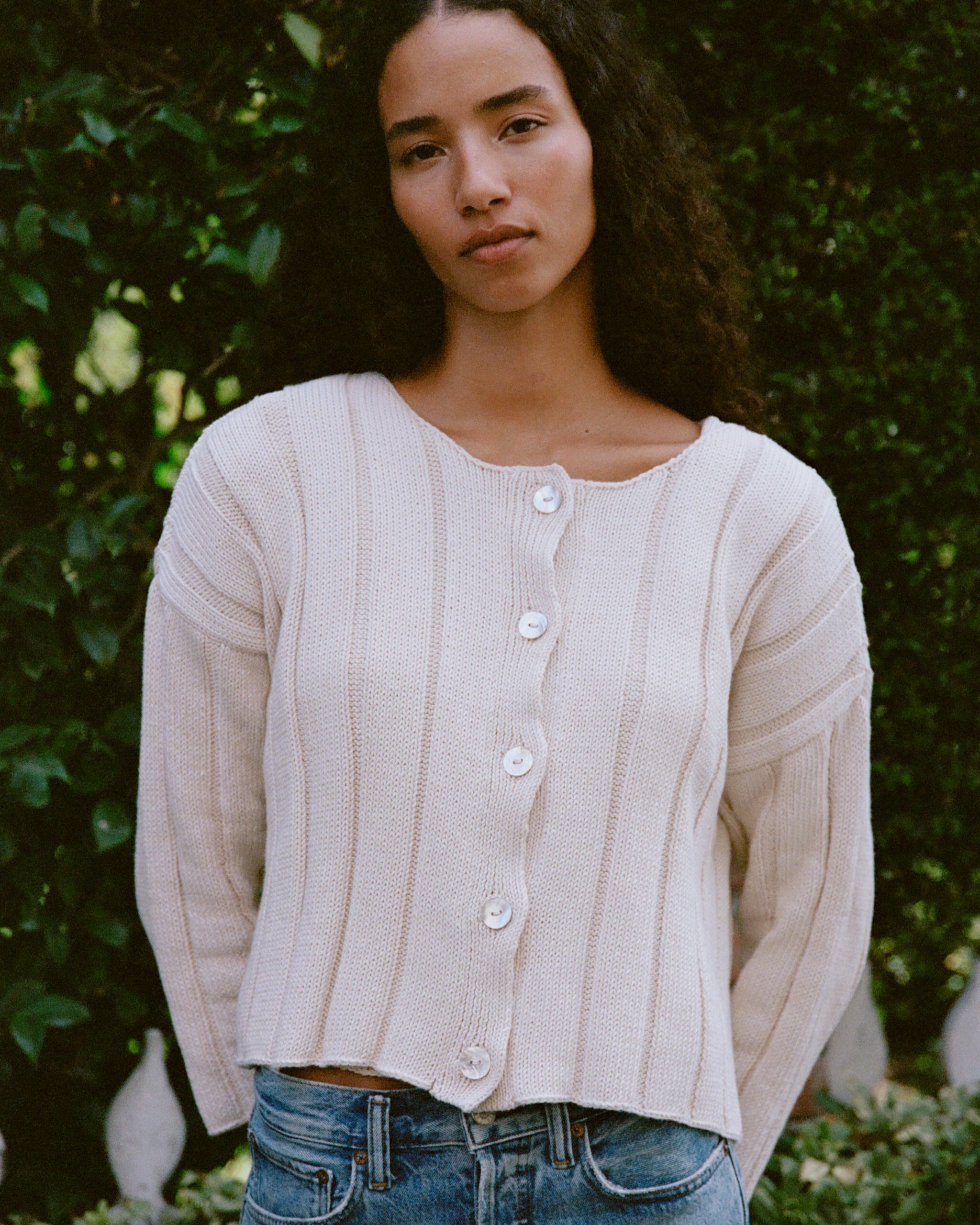 Anne Ribbed Knit Cardigan, Cream