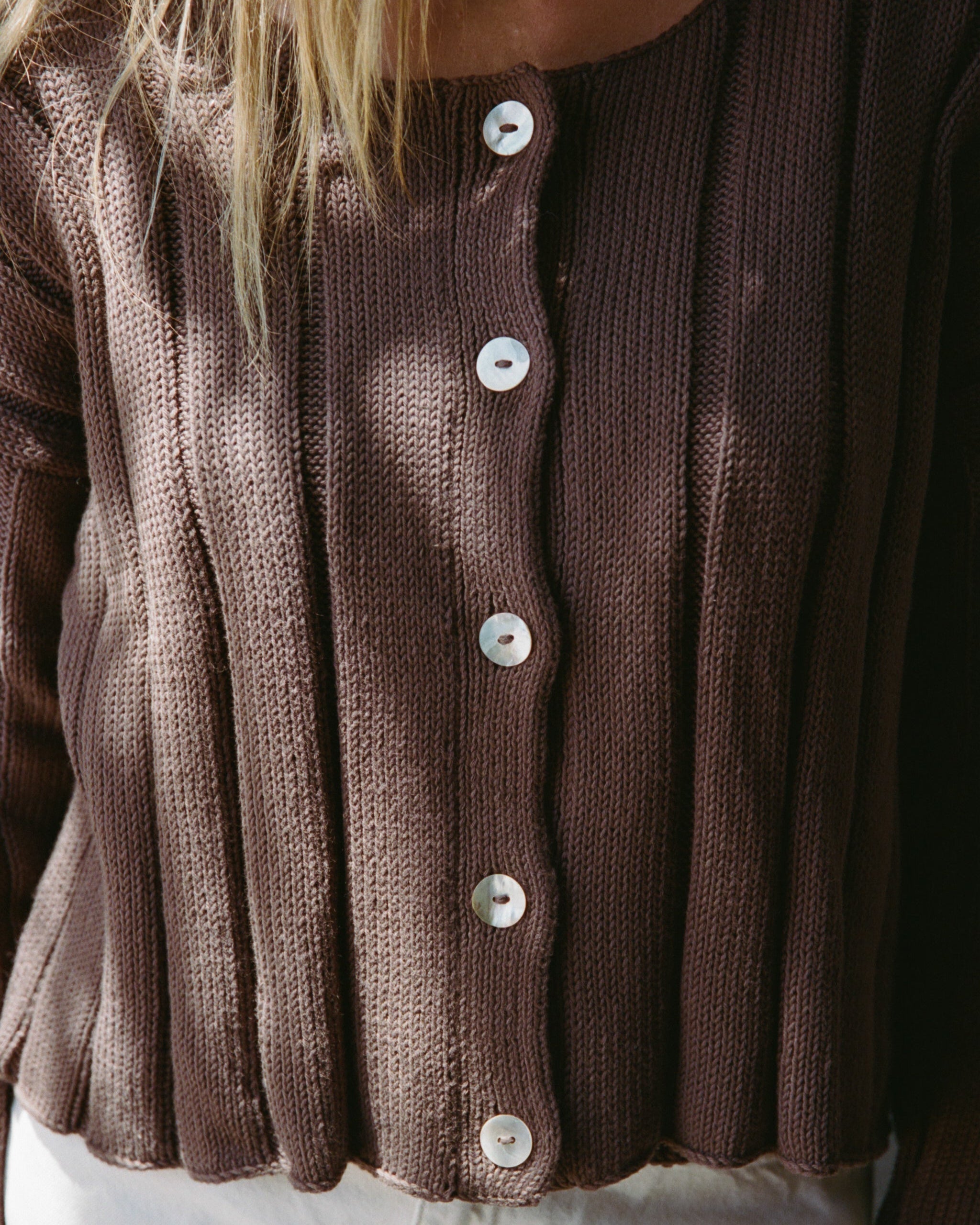 Anne Ribbed Knit Cardigan, Chocolate