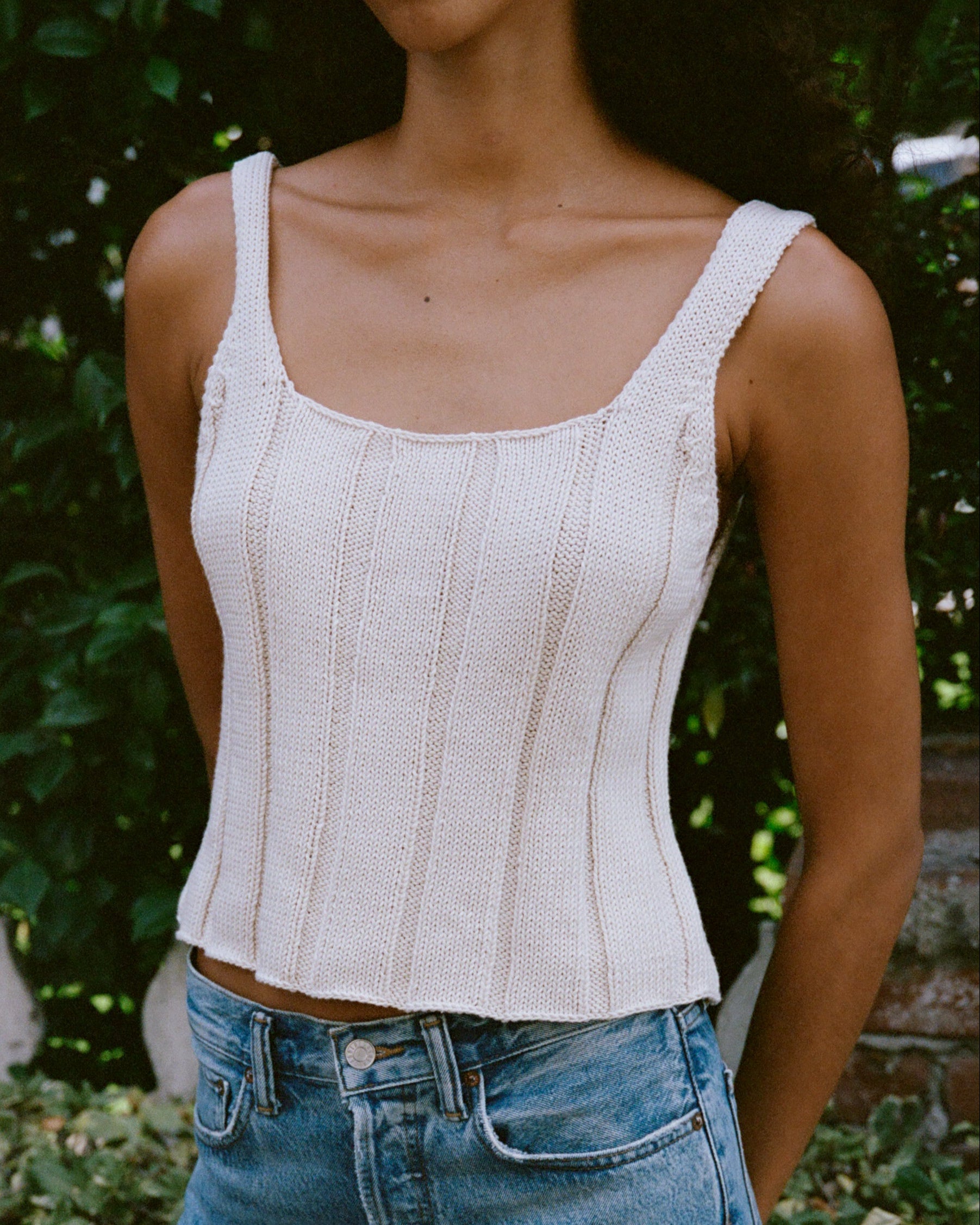 Anne Ribbed Knit Tank, Cream