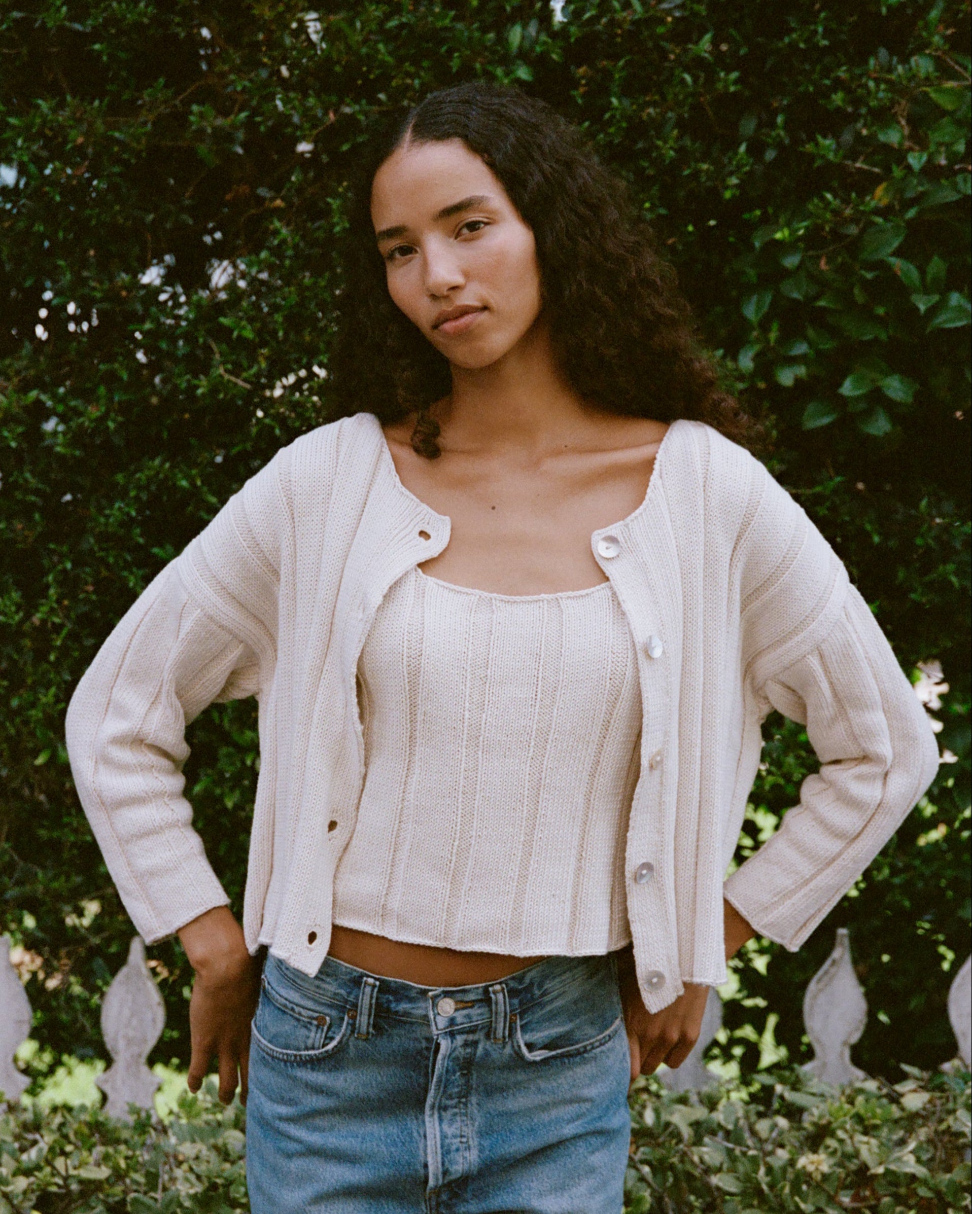 Anne Ribbed Knit Cardigan, Cream
