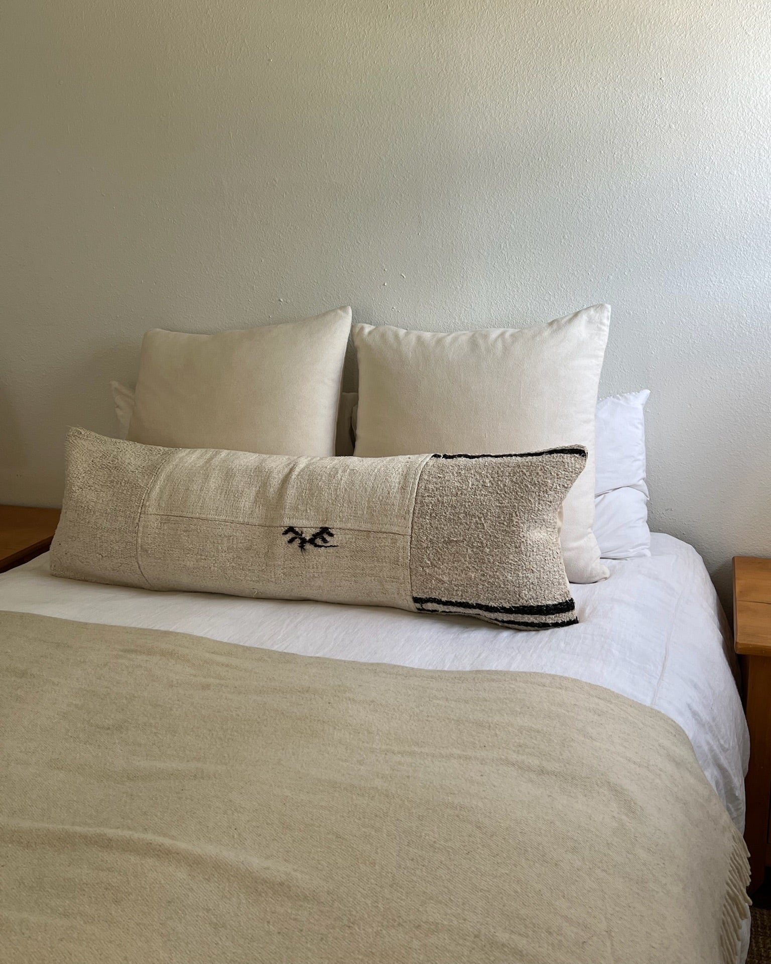 Honest Cotton Hemp Lumbar Pillow Cover No. 3 styled on a sofa