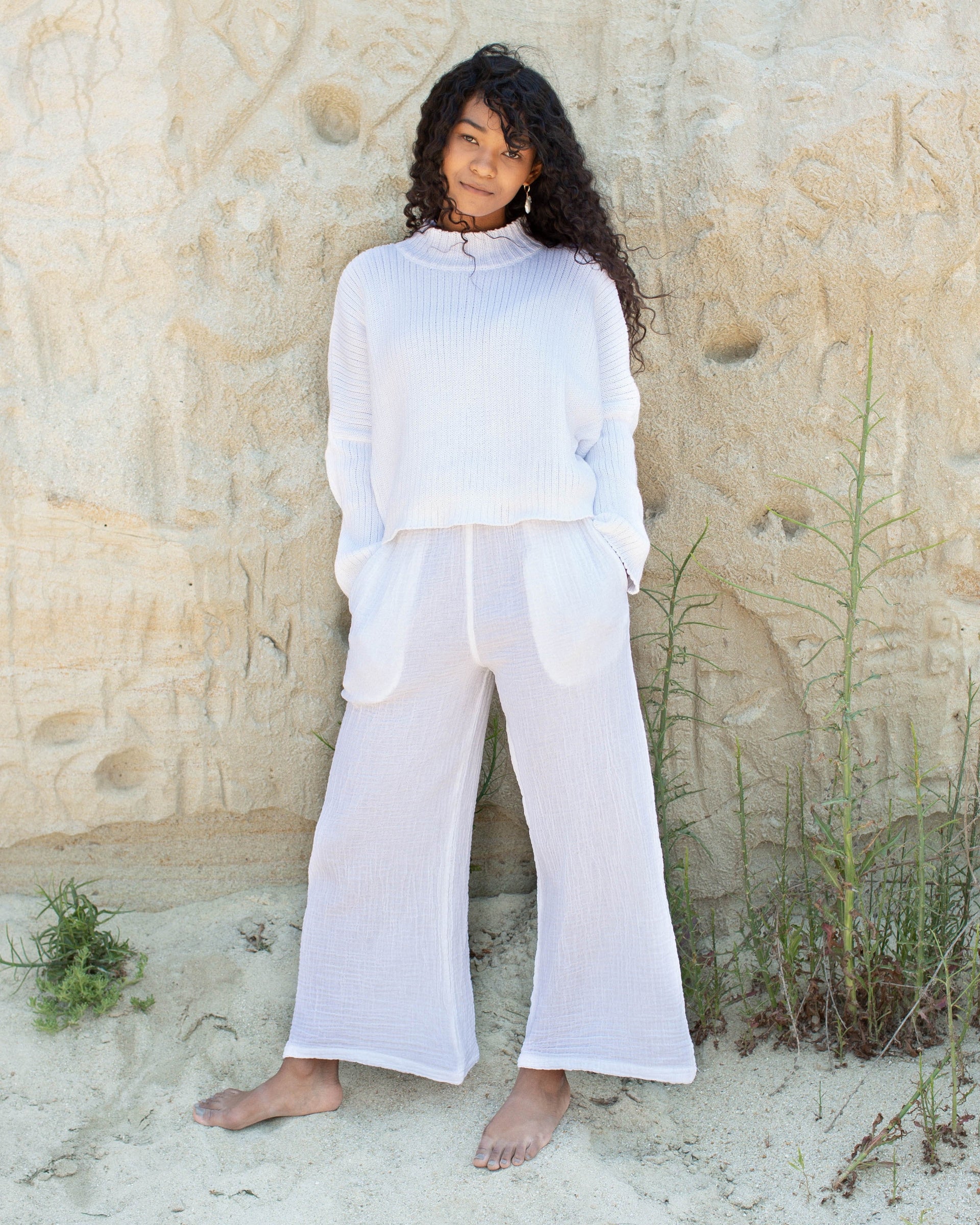 cotton palazzo dress Dusky Blue Wide Leg Cotton Palazzo Pants with Shirred Waist | Blue